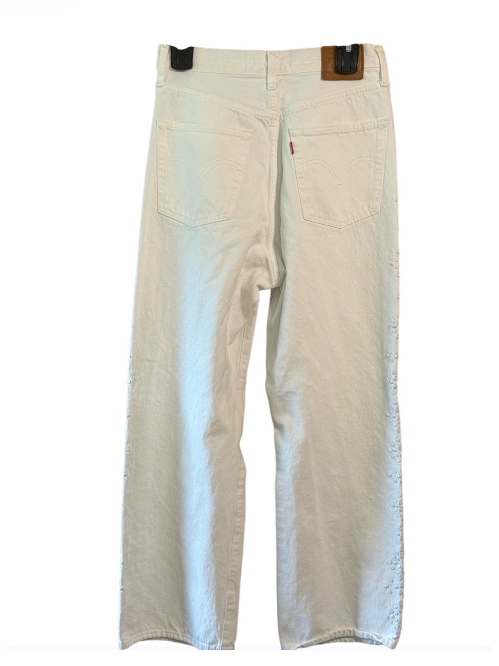 Levi’s Premium Ribcage Straight Ankle Jeans W29 White Studded High Rise - Picture 5 of 6